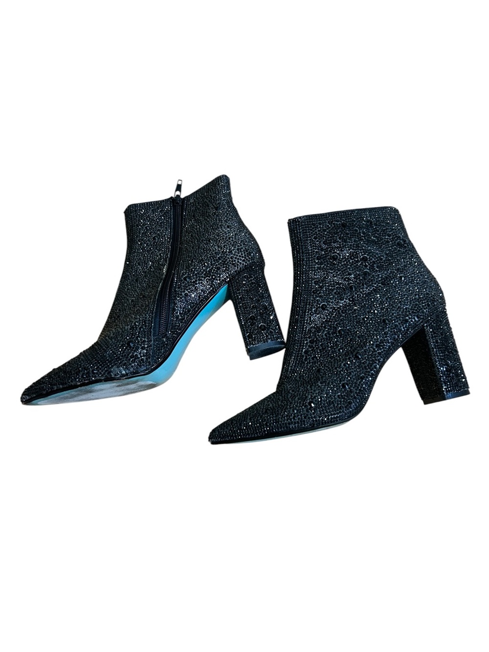 Betsey Johnson Cady Black Sequin Heeled Ankle Boots size 8